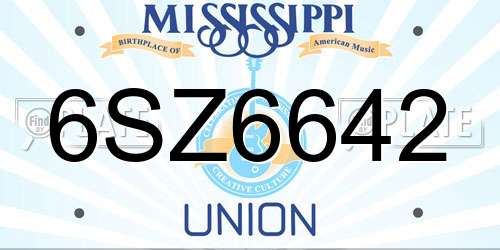 6SZ6642 Mississippi License Plate