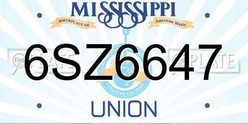 6SZ6647 Mississippi License Plate