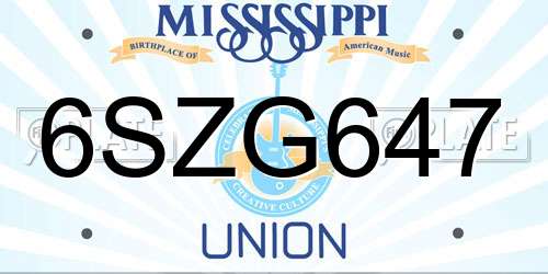 6SZG647 Mississippi License Plate