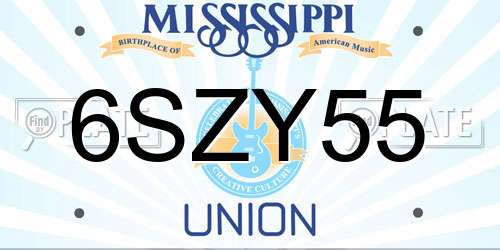 6SZY55 Mississippi License Plate