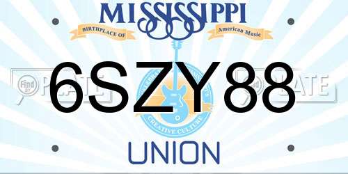 6SZY88 Mississippi License Plate