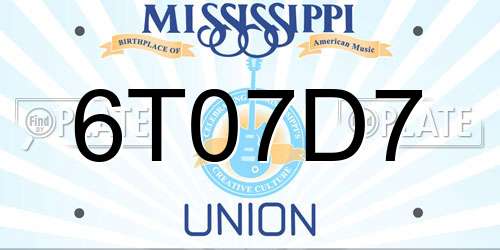 6T07D7 Mississippi License Plate