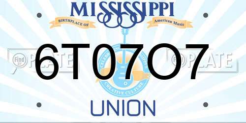 6T07O7 Mississippi License Plate