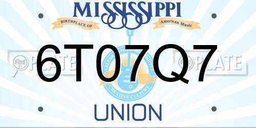 6T07Q7 Mississippi License Plate