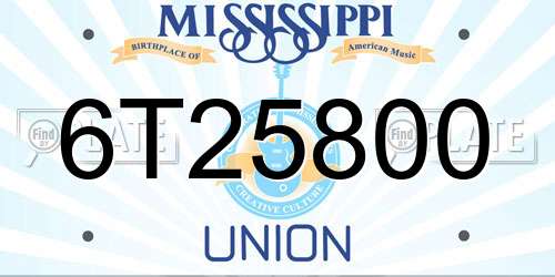 6T25800 Mississippi License Plate