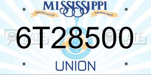 6T28500 Mississippi License Plate