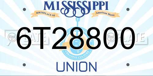 6T28800 Mississippi License Plate