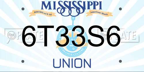 6T33S6 Mississippi License Plate