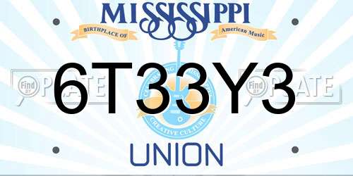 6T33Y3 Mississippi License Plate