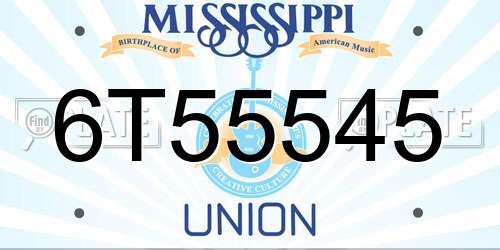 6T55545 Mississippi License Plate