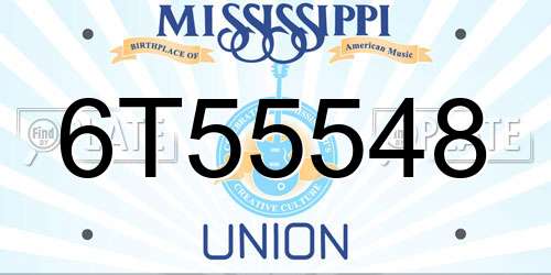 6T55548 Mississippi License Plate