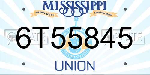 6T55845 Mississippi License Plate