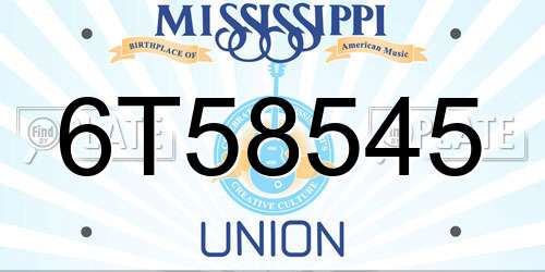 6T58545 Mississippi License Plate