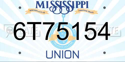 6T75154 Mississippi License Plate