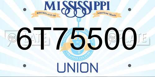 6T75500 Mississippi License Plate