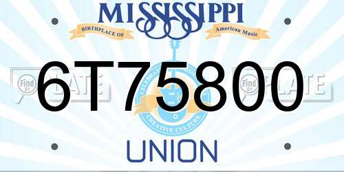 6T75800 Mississippi License Plate