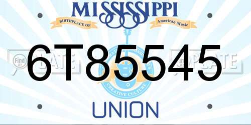 6T85545 Mississippi License Plate