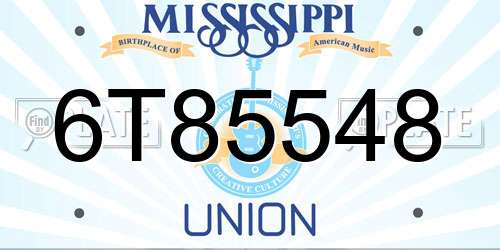 6T85548 Mississippi License Plate