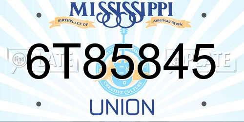 6T85845 Mississippi License Plate