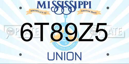 6T89Z5 Mississippi License Plate