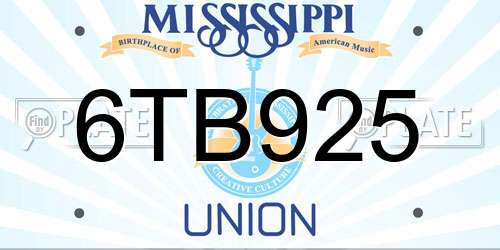 6TB925 Mississippi License Plate