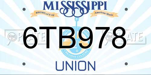 6TB978 Mississippi License Plate