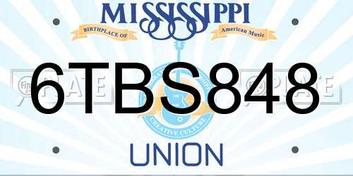 6TBS848 Mississippi License Plate
