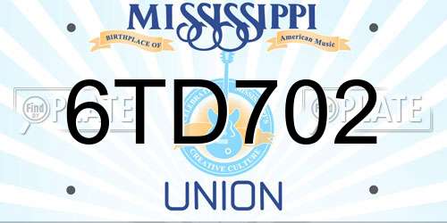 6TD702 Mississippi License Plate