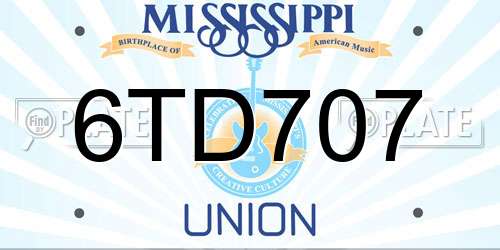 6TD707 Mississippi License Plate