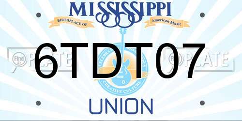 6TDT07 Mississippi License Plate