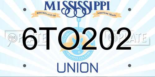 6TO202 Mississippi License Plate