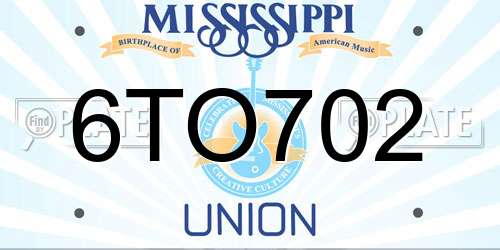 6TO702 Mississippi License Plate