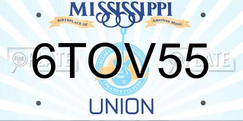 6TOV55 Mississippi License Plate
