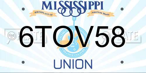 6TOV58 Mississippi License Plate