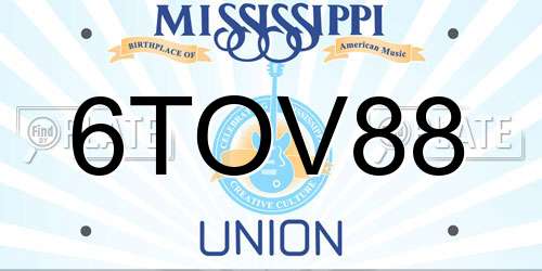 6TOV88 Mississippi License Plate