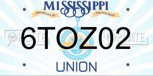 6TOZ02 Mississippi License Plate