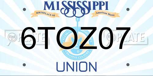 6TOZ07 Mississippi License Plate
