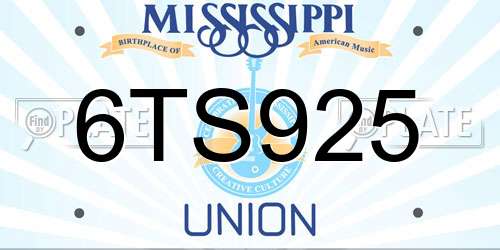 6TS925 Mississippi License Plate