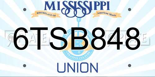 6TSB848 Mississippi License Plate