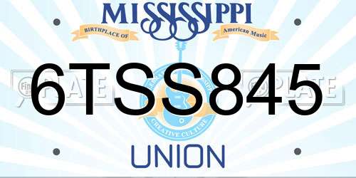 6TSS845 Mississippi License Plate