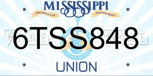 6TSS848 Mississippi License Plate