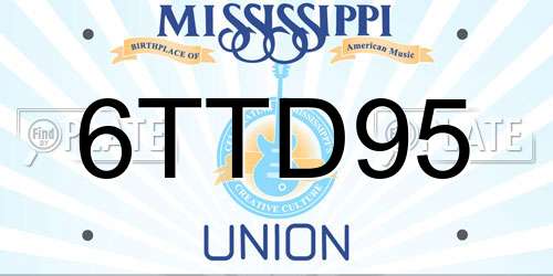6TTD95 Mississippi License Plate