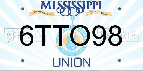 6TTO98 Mississippi License Plate