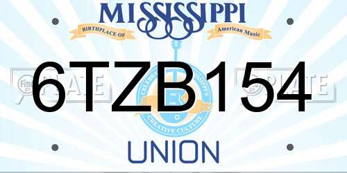 6TZB154 Mississippi License Plate
