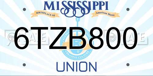 6TZB800 Mississippi License Plate