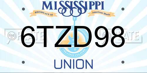 6TZD98 Mississippi License Plate