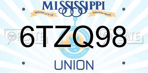 6TZQ98 Mississippi License Plate