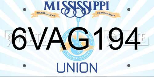6VAG194 Mississippi License Plate