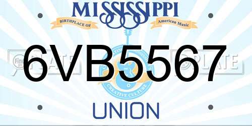 6VB5567 Mississippi License Plate