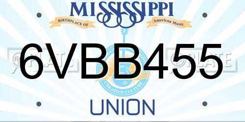 6VBB455 Mississippi License Plate